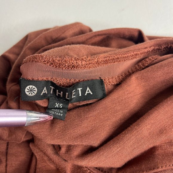 Athleta Womens Havana Terracotta Midi Dress Ruched Sheath Turtleneck Wool XS - Picture 8 of 11